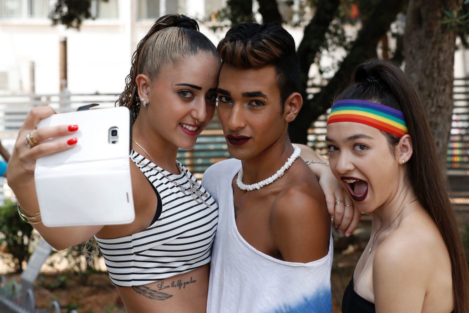 Trans model posing outdoors